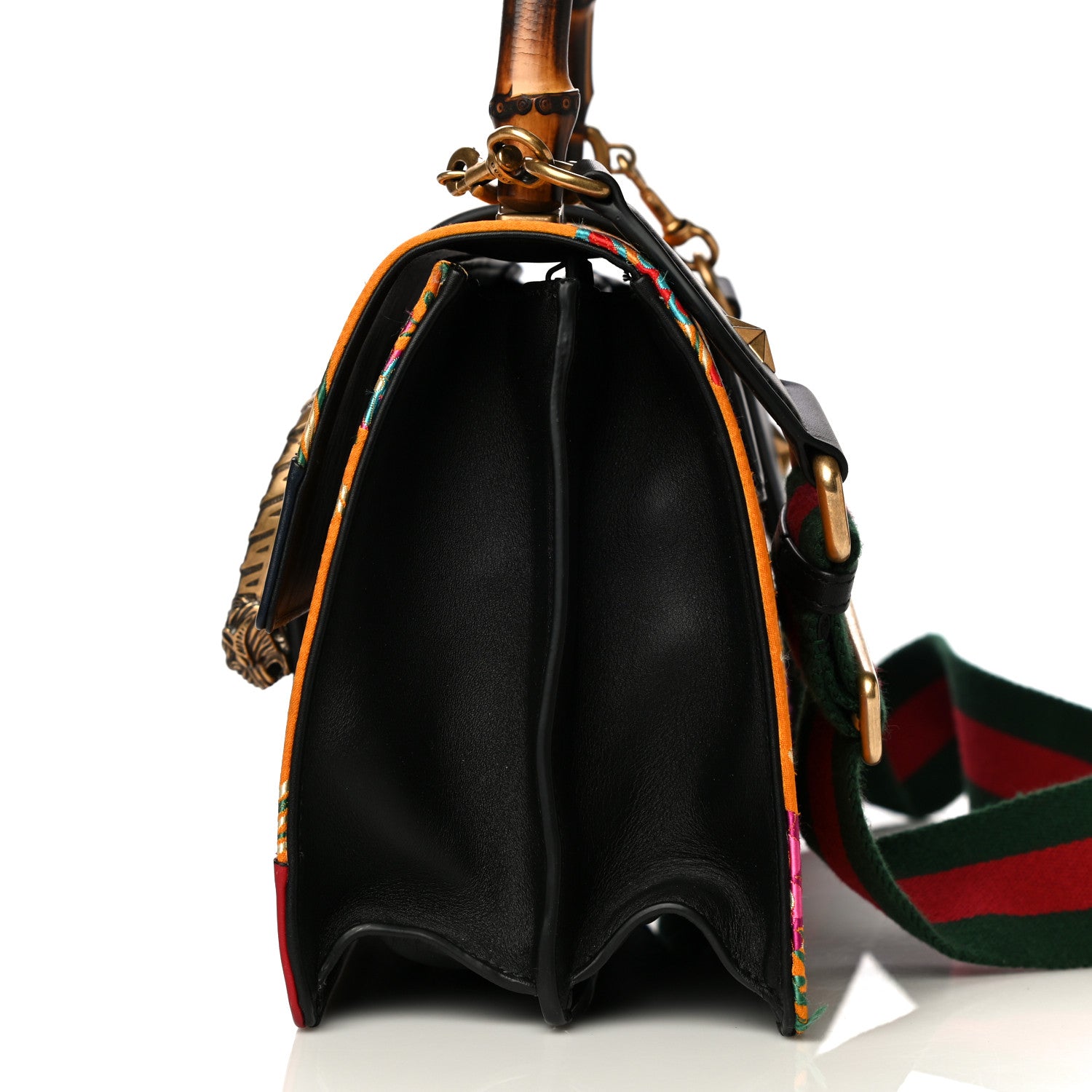 Gucci Satin Calfskin Bamboo Web Tokyo Print Medium Dionysus Top Handle Bag Giallo Multicolor Blue Agata Hibiscus Red 29 of 40