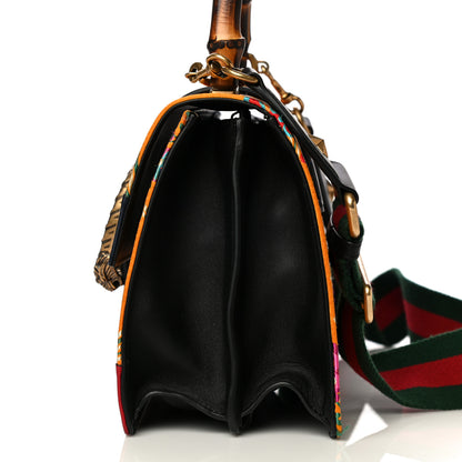 Gucci Satin Calfskin Bamboo Web Tokyo Print Medium Dionysus Top Handle Bag Giallo Multicolor Blue Agata Hibiscus Red 29 of 40