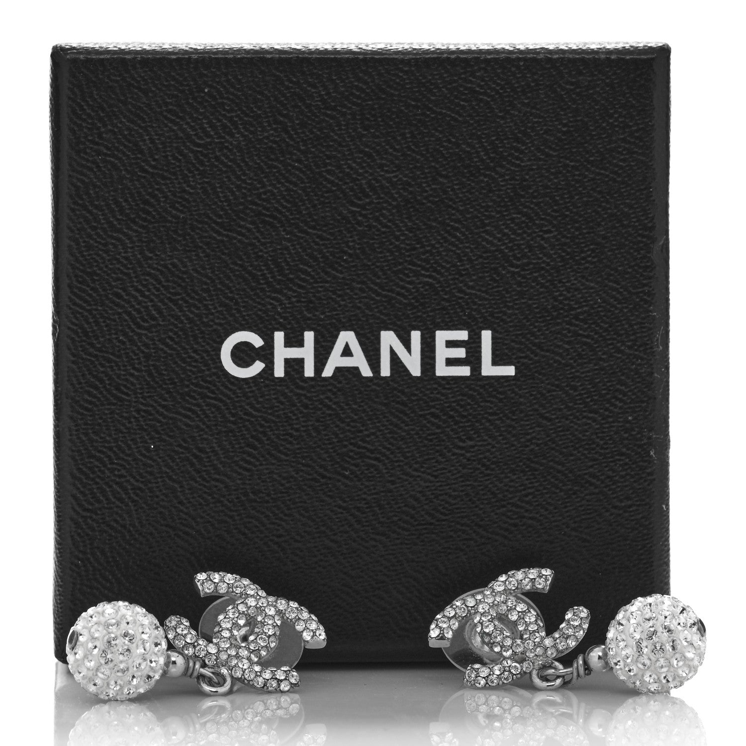 Chanel Crystal CC Drop Earrings White Silver 5 of 5