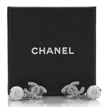 Chanel Crystal CC Drop Earrings White Silver 5 of 5
