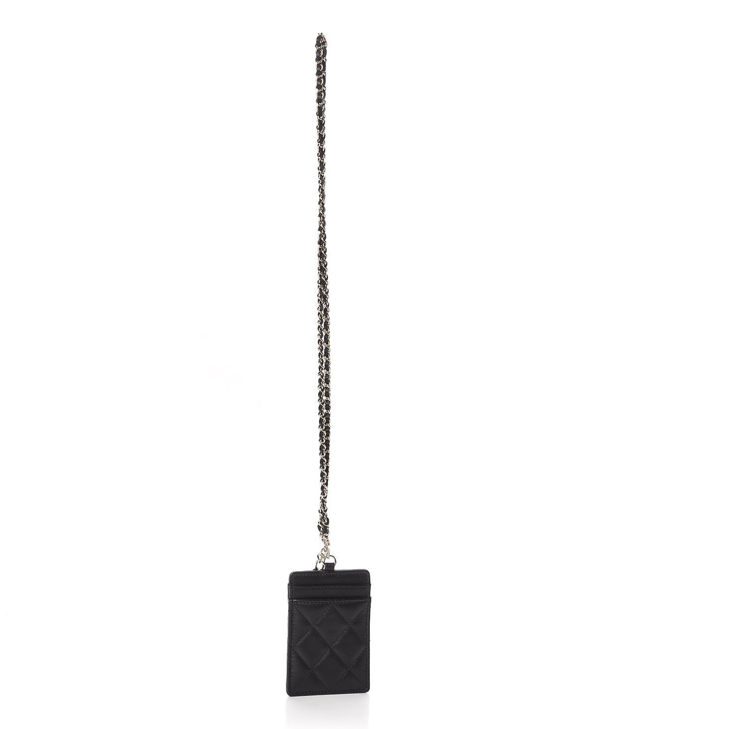 Lambskin Quilted Card Holder On Chain Black