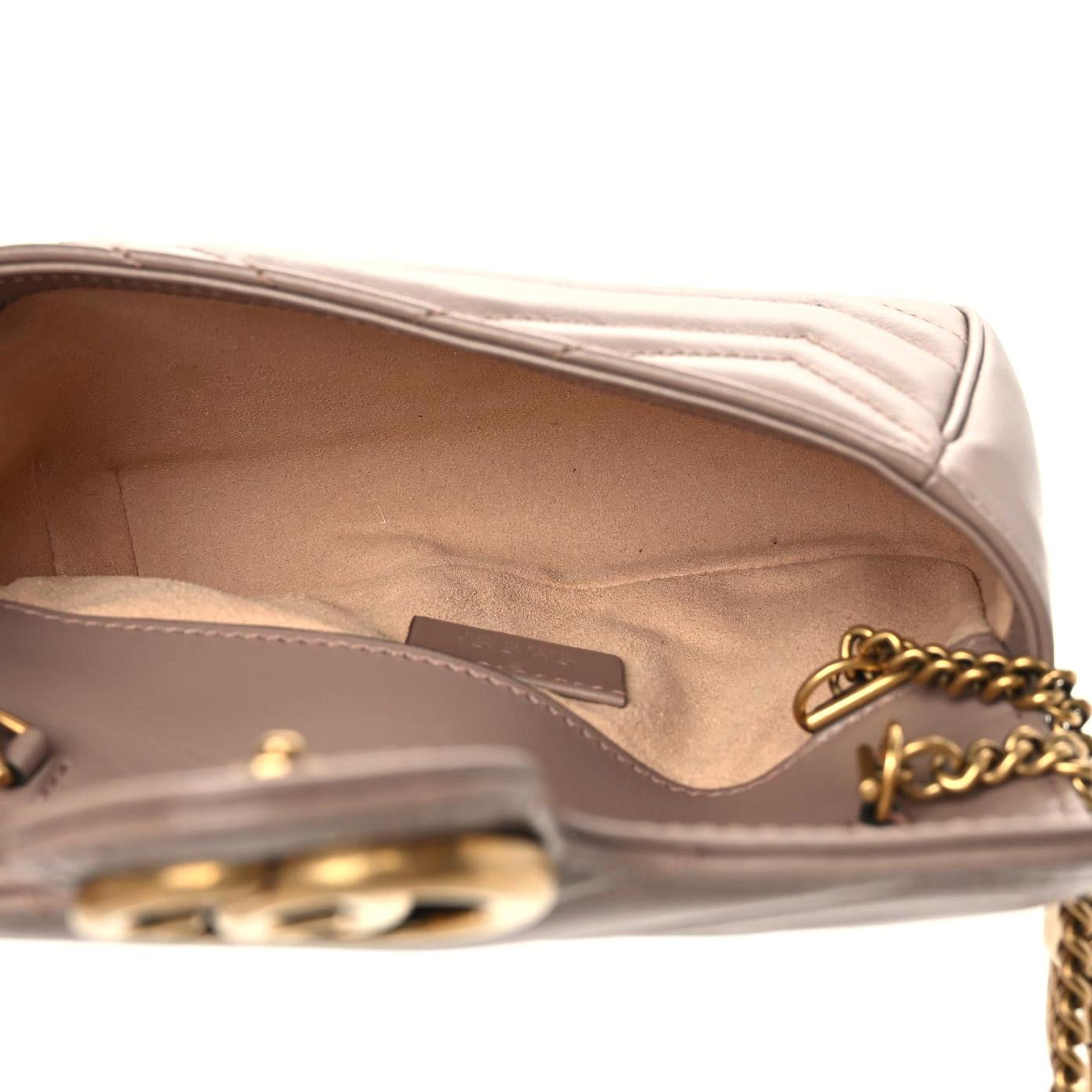 Calfskin Matelasse Super Mini GG Marmont Shoulder Bag Porcelain Rose