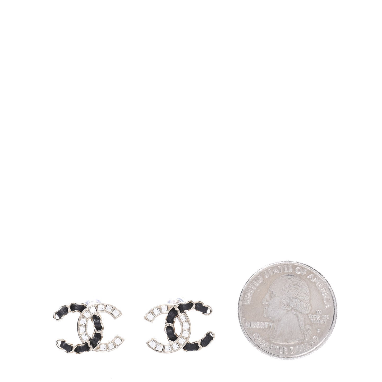 Crystal Baguette Lambskin Chain CC Vintage Allure Stud Earrings Black Gold