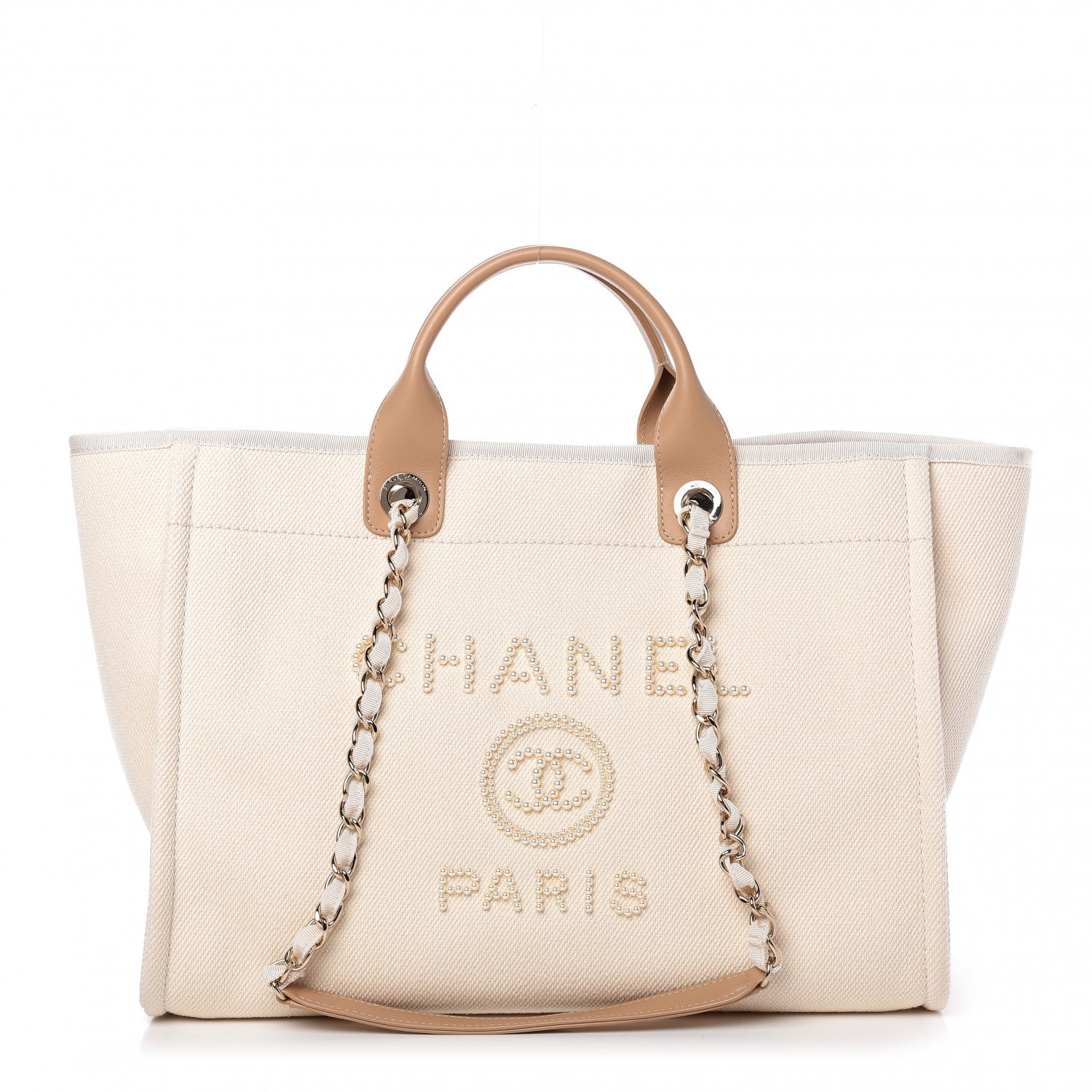 Chanel Canvas Pearl Medium Deauville Tote Ecru Beige 1 of 10