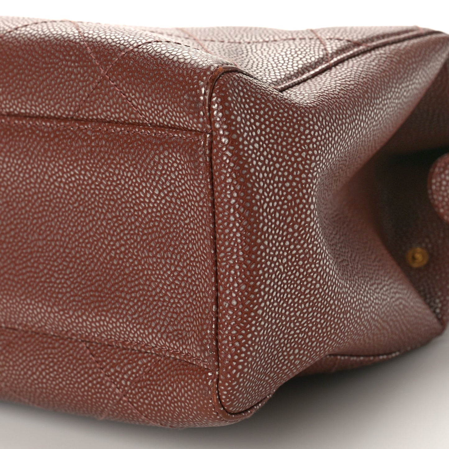 Metallic Caviar Quilted Shopping Tote Brown