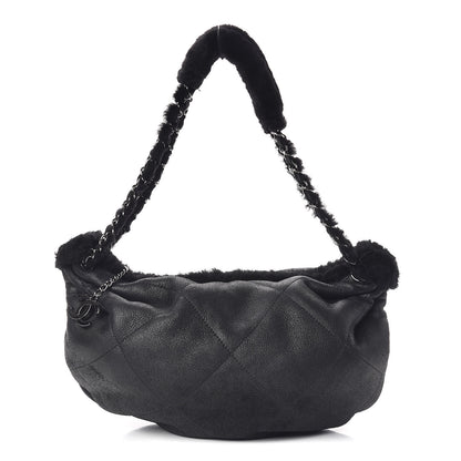 Chanel Shearling Suede Lambskin Stitched Hobo Black 1 of 10