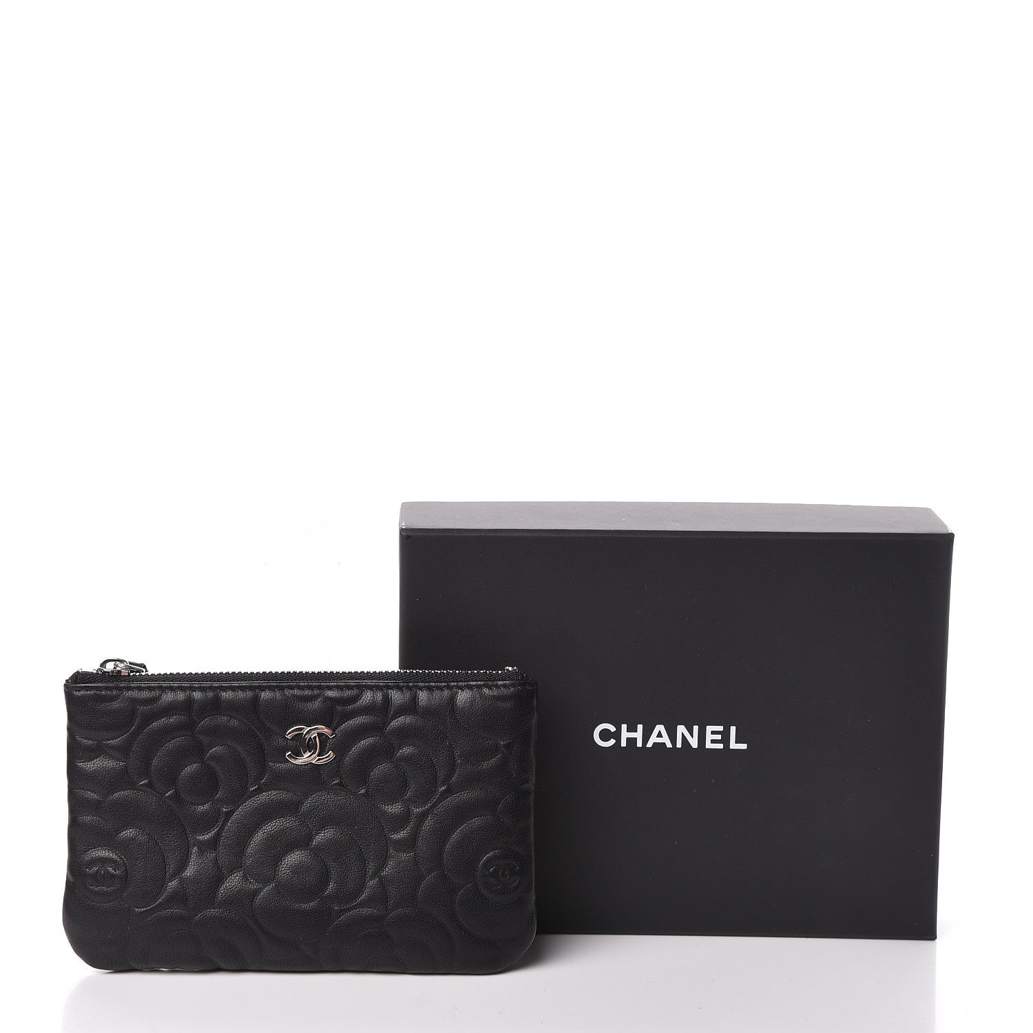 Chanel Goatskin Camellia Embossed Cosmetic Pouch Black 10 of 10