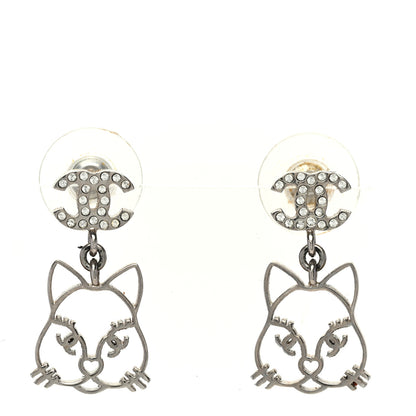 Chanel Crystal Emoji Choupette Cat CC Earrings Silver 1 of 4