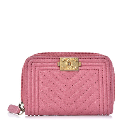 Chanel Caviar Chevron Zip Around Boy Coin Purse Wallet Dark Pink 1 of 8