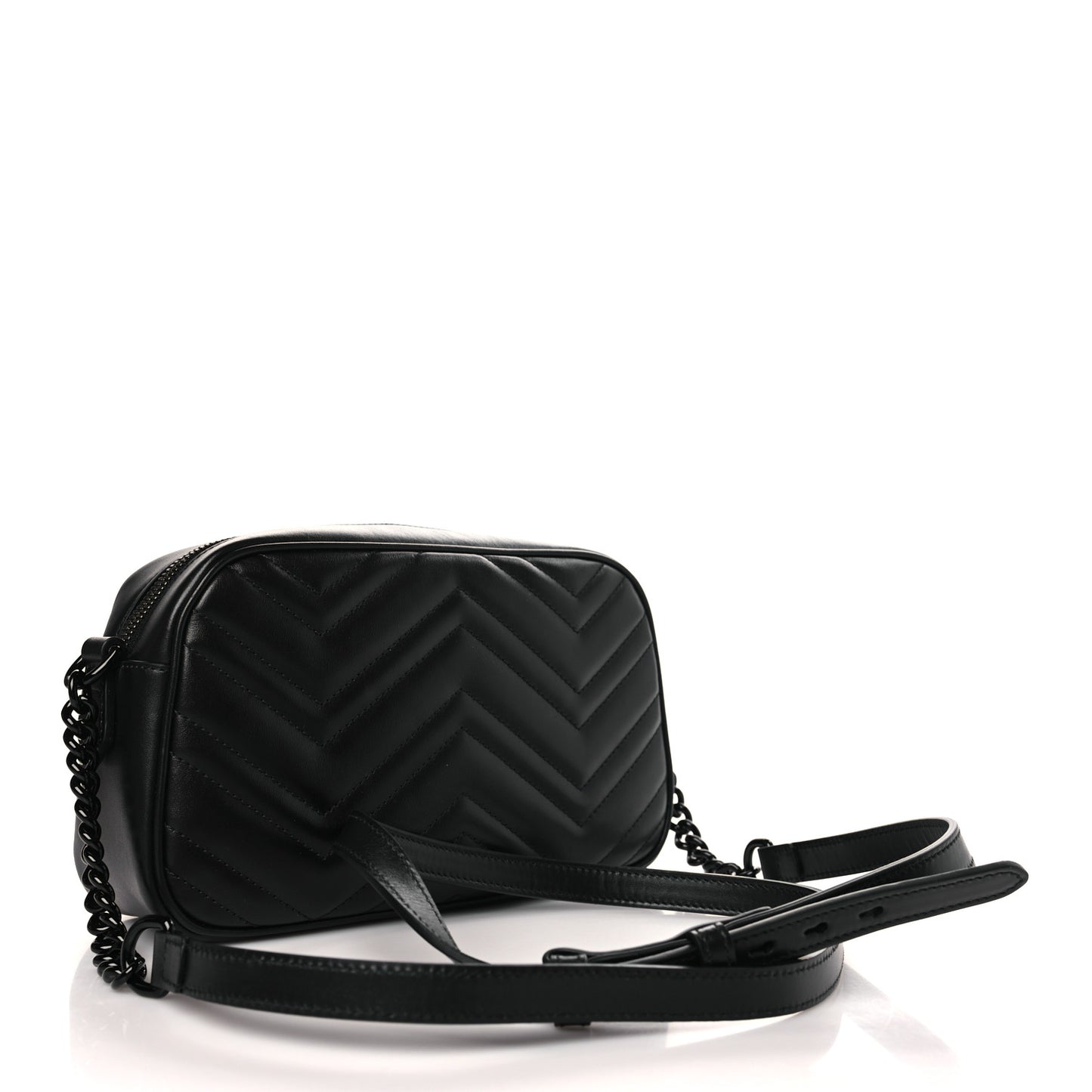 Calfskin Matelasse Monochrome Small GG Marmont Chain Shoulder Bag Black