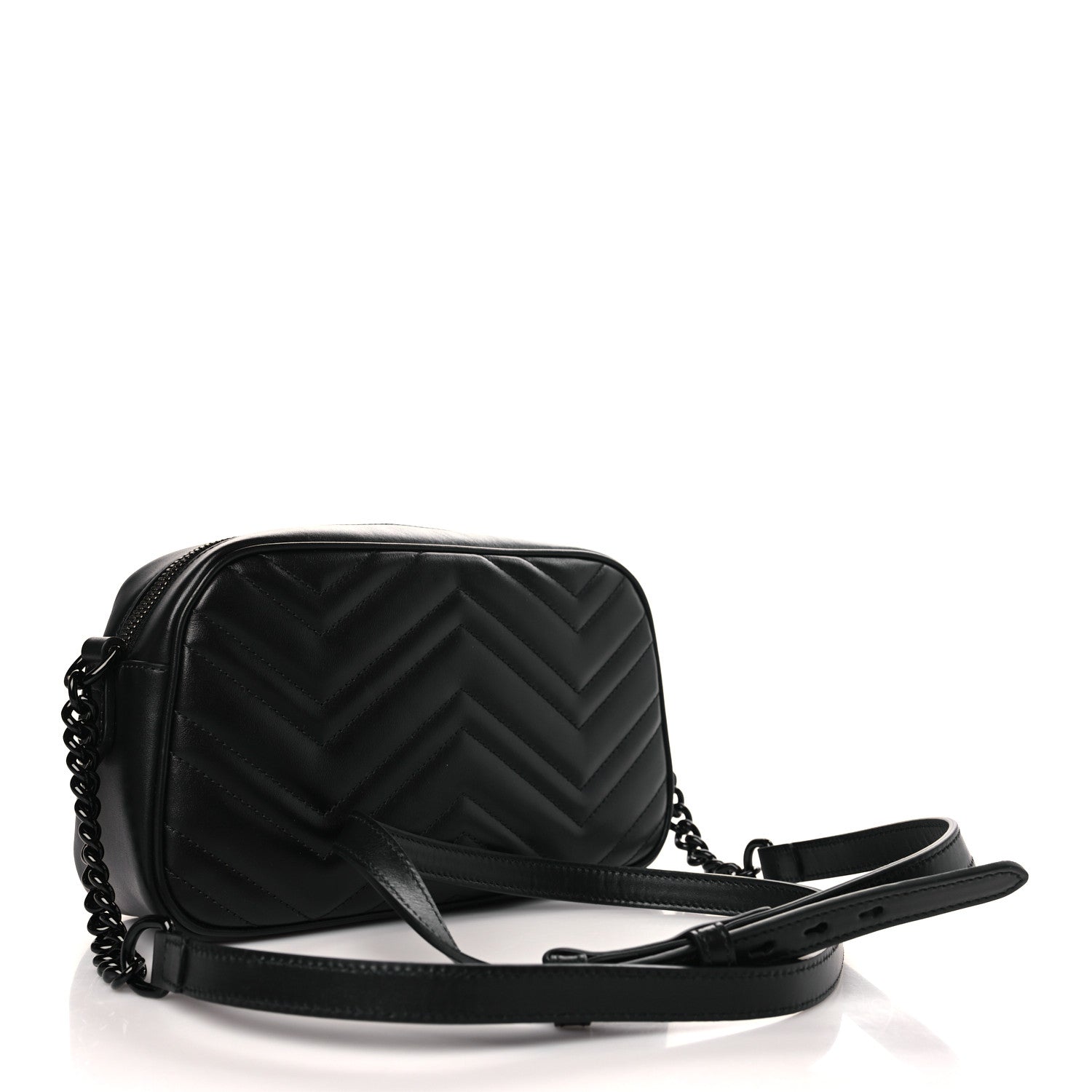 Gucci Calfskin Matelasse Monochrome Small GG Marmont Chain Shoulder Bag Black 3 of 9