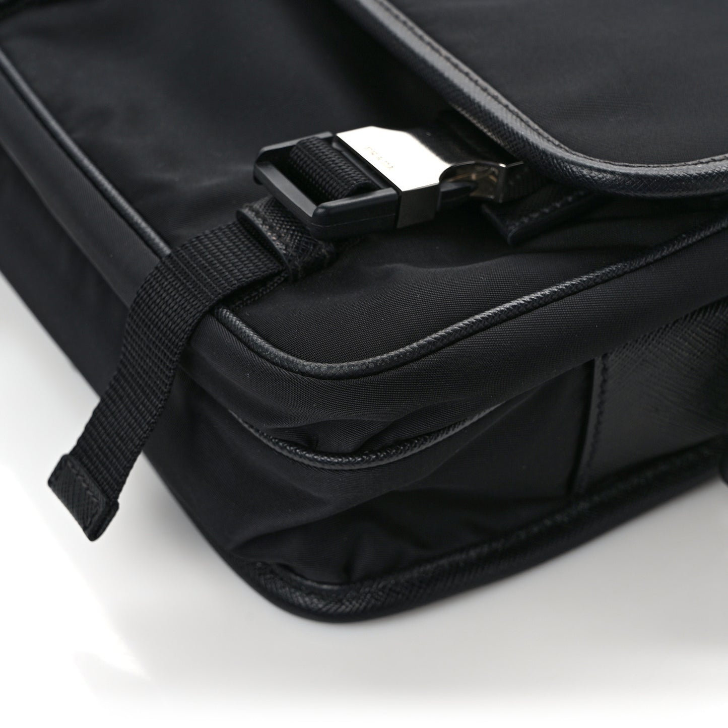 Re-Nylon Saffiano Pocket Double Snap Buckle Shoulder Bag Black