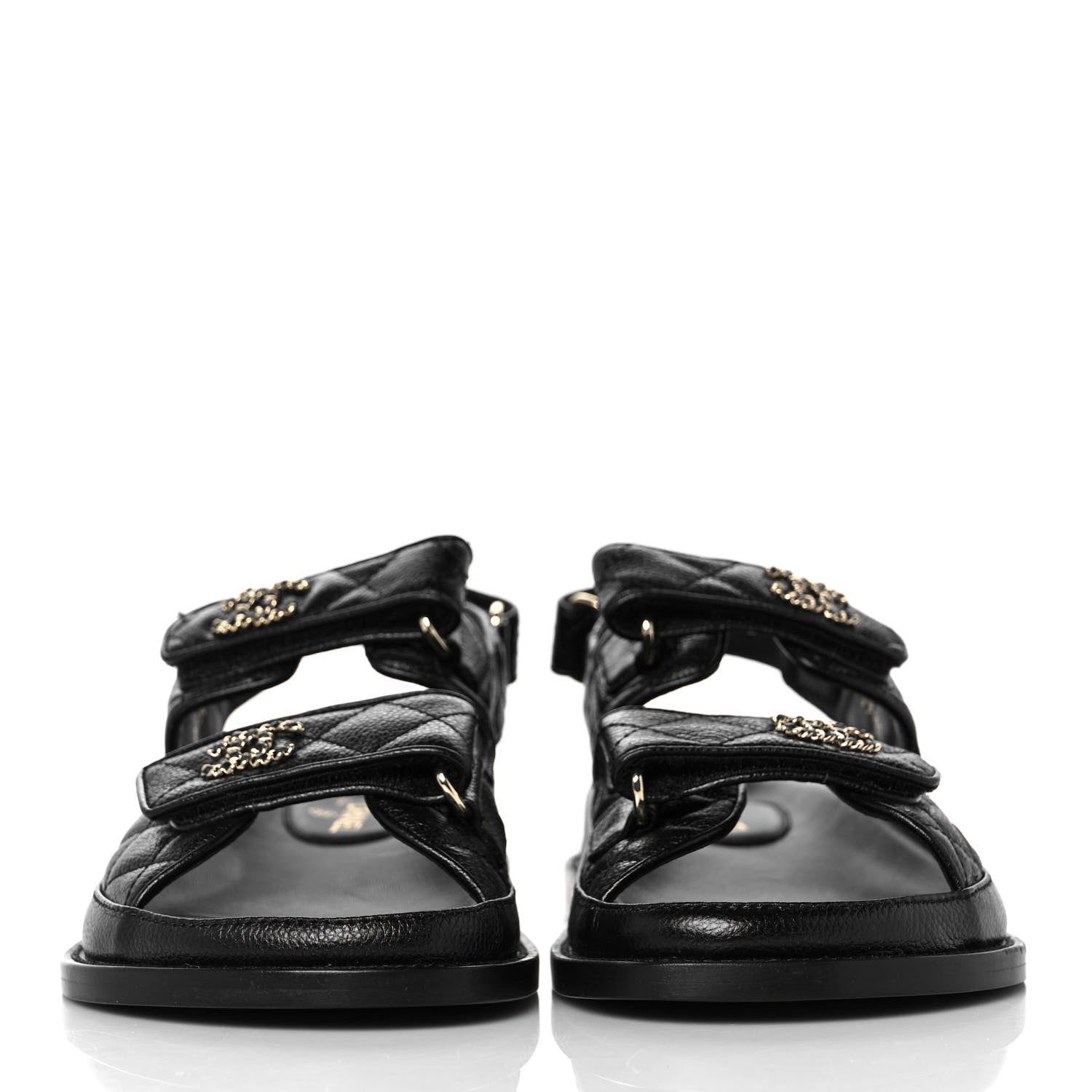 Chanel Grained Calfskin Velcro Dad Sandals 37 Black 2 of 9