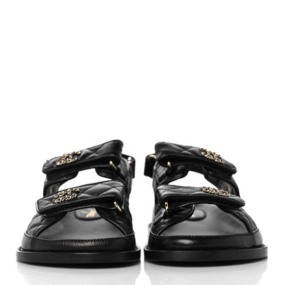 Chanel Grained Calfskin Velcro Dad Sandals 37 Black 2 of 9