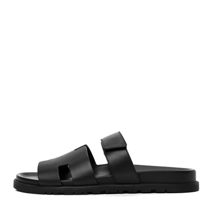 Hermes Calfskin Mens Chypre Sandals 44 Black 1 of 6