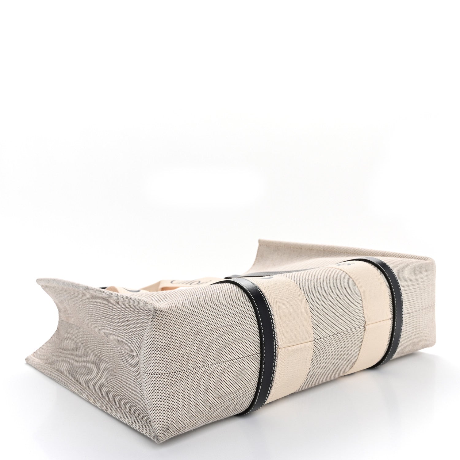 Chloe Cotton Calfskin Large Woody Ribbon Tote White Blue 4 of 12