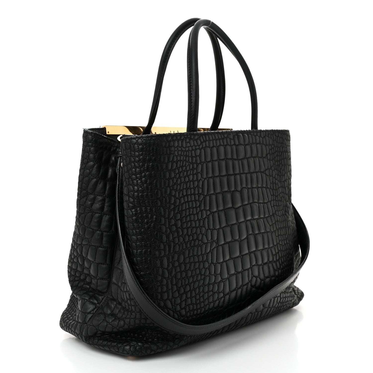 Fendi Nappa Crocodile Trapuntata Large 3Jours Tote Black 3 of 12
