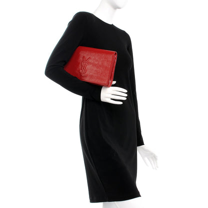 Saint Laurent Textured Patent Monogram Large Belle De Jour Clutch Red 2 of 8
