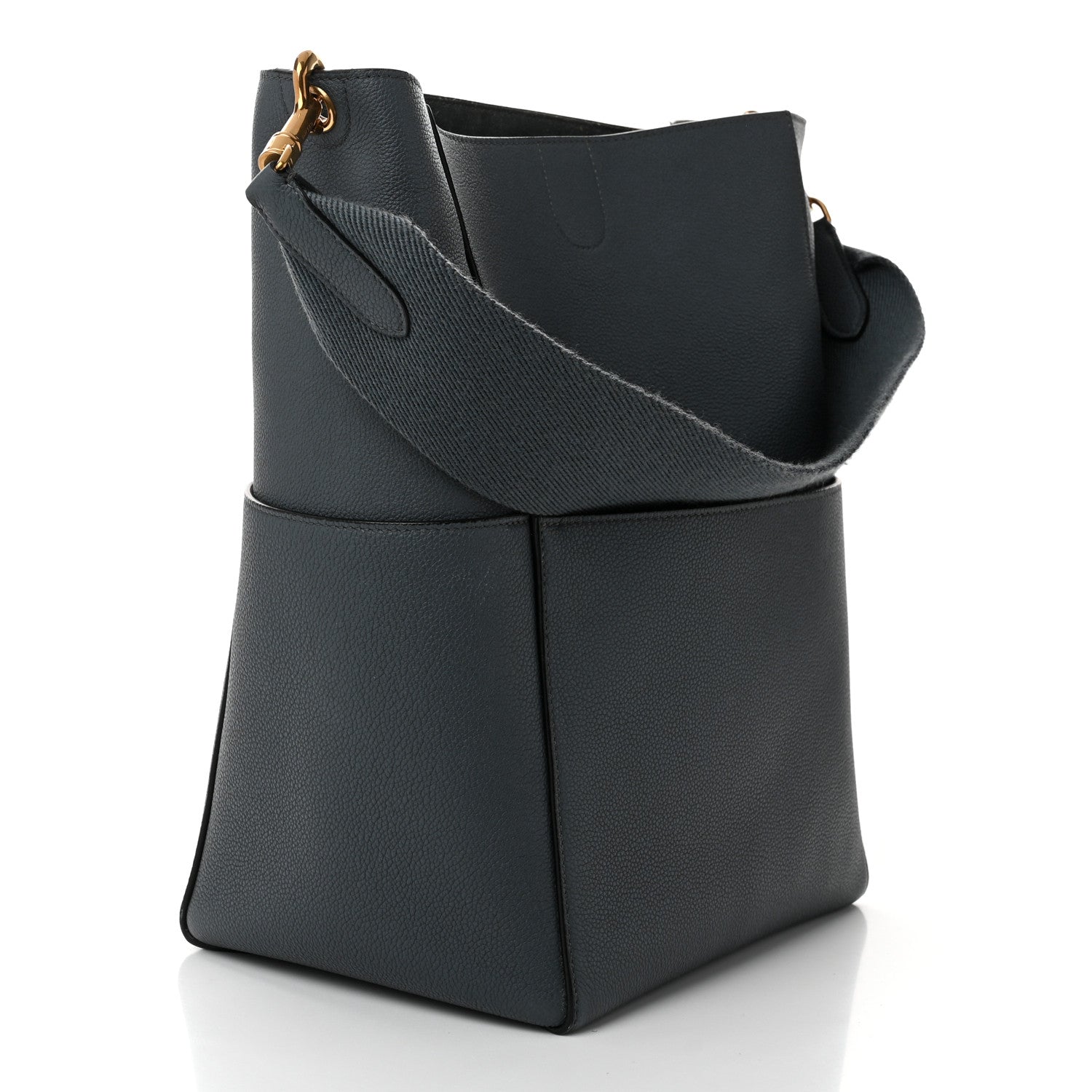 Celine Soft Grained Calfskin Sangle Bucket Bag Petrol 3 of 9