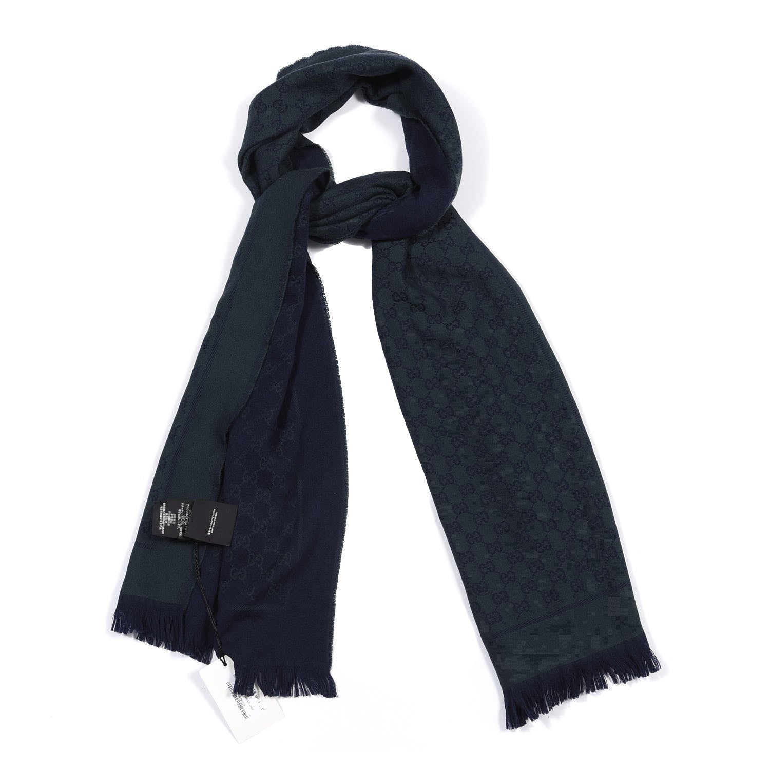Gucci Wool Jacquard GG Monogram Stenix Scarf Green Blue 1 of 4