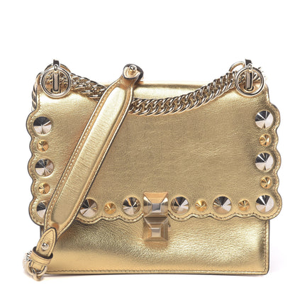 Fendi Vitello Catalan Mirror Scalloped Multi Studded Small Kan I Shoulder Bag Gold 1 of 10