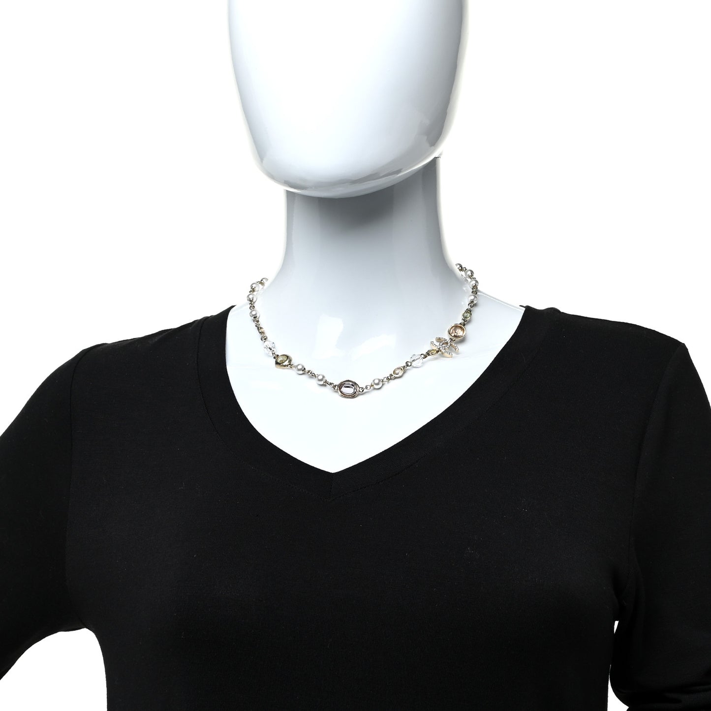 Crystal Pearl CC Short Necklace Gold