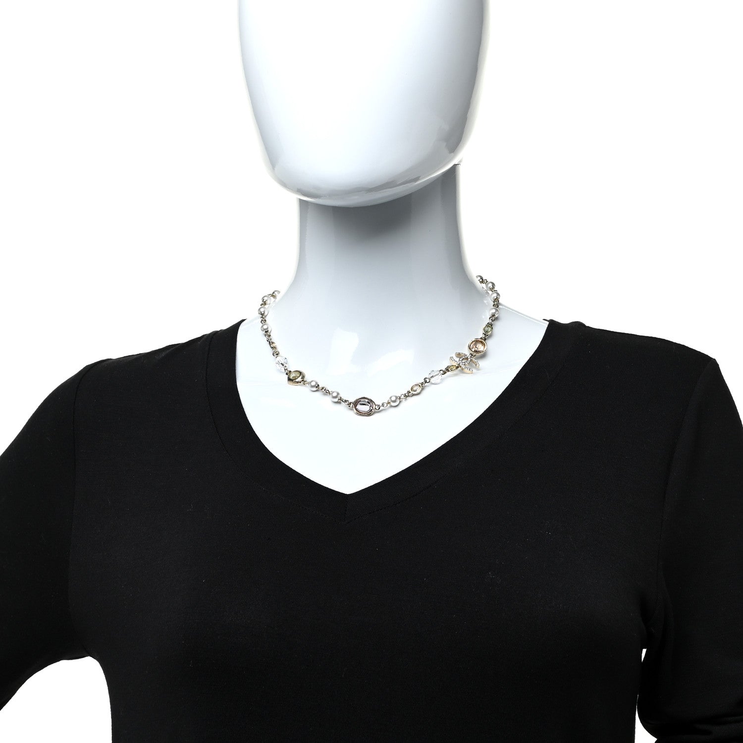 Chanel Crystal Pearl CC Short Necklace Gold 2 of 5