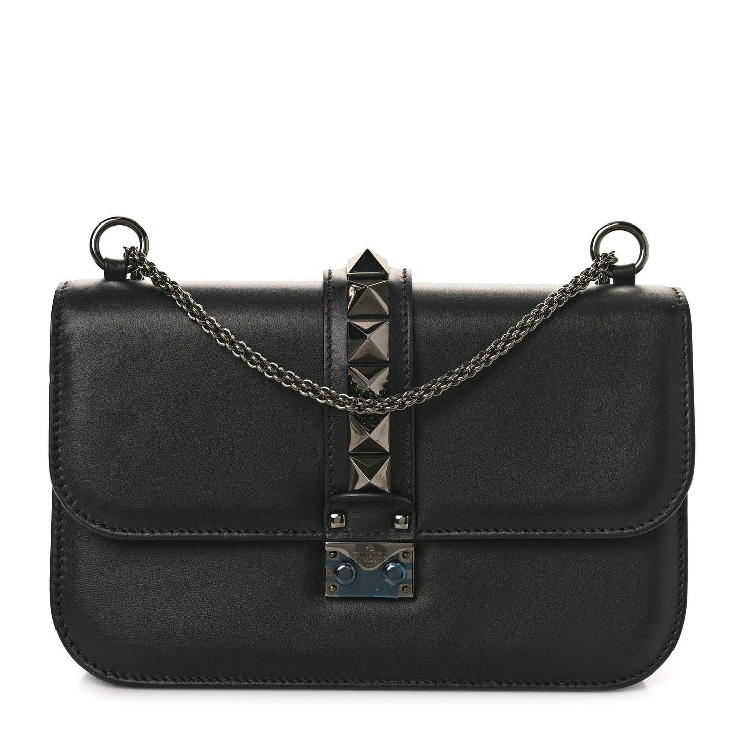 Vitello Medium Glam Lock Rockstud Flap Black