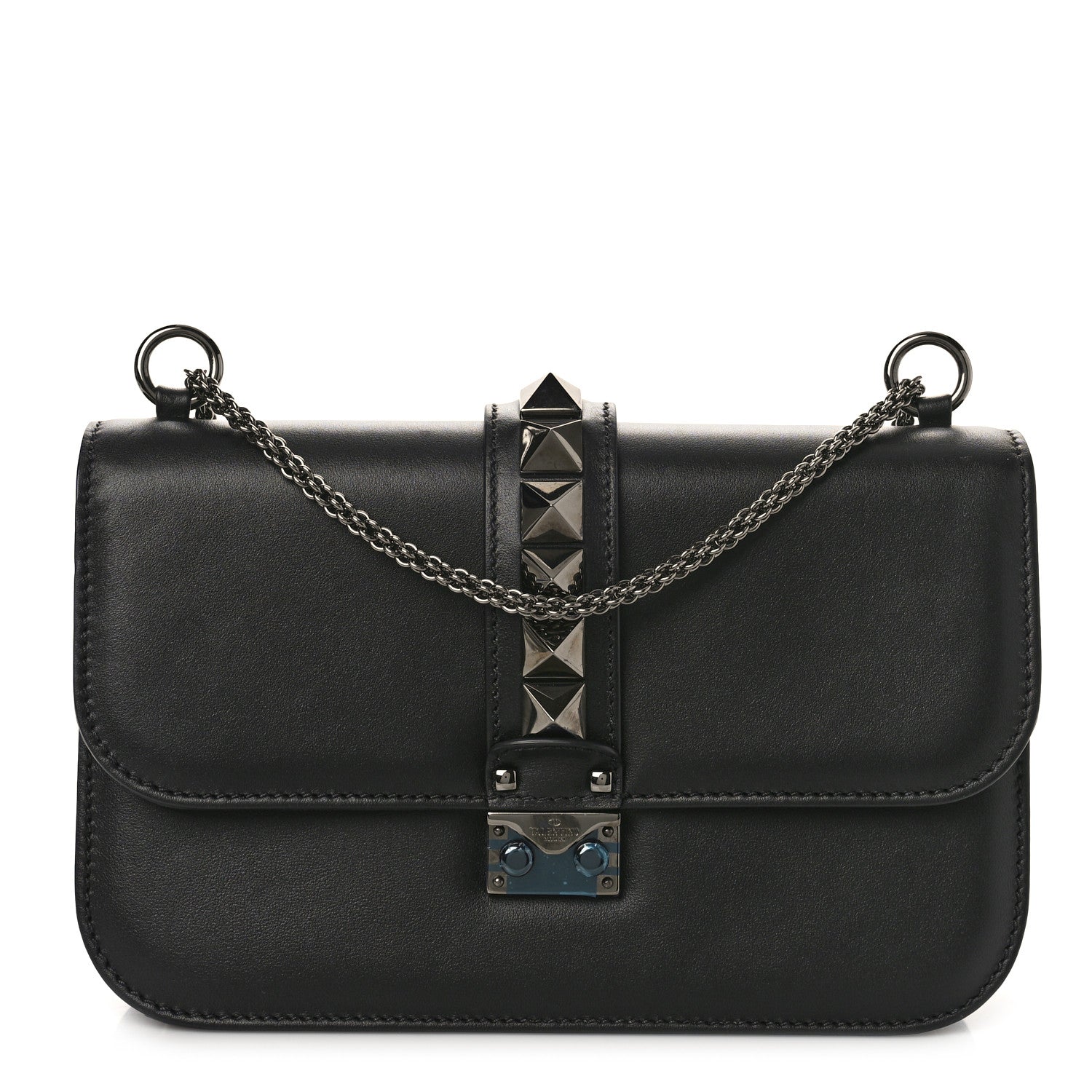 Valentino Garavani Vitello Medium Glam Lock Rockstud Flap Black 1 of 8
