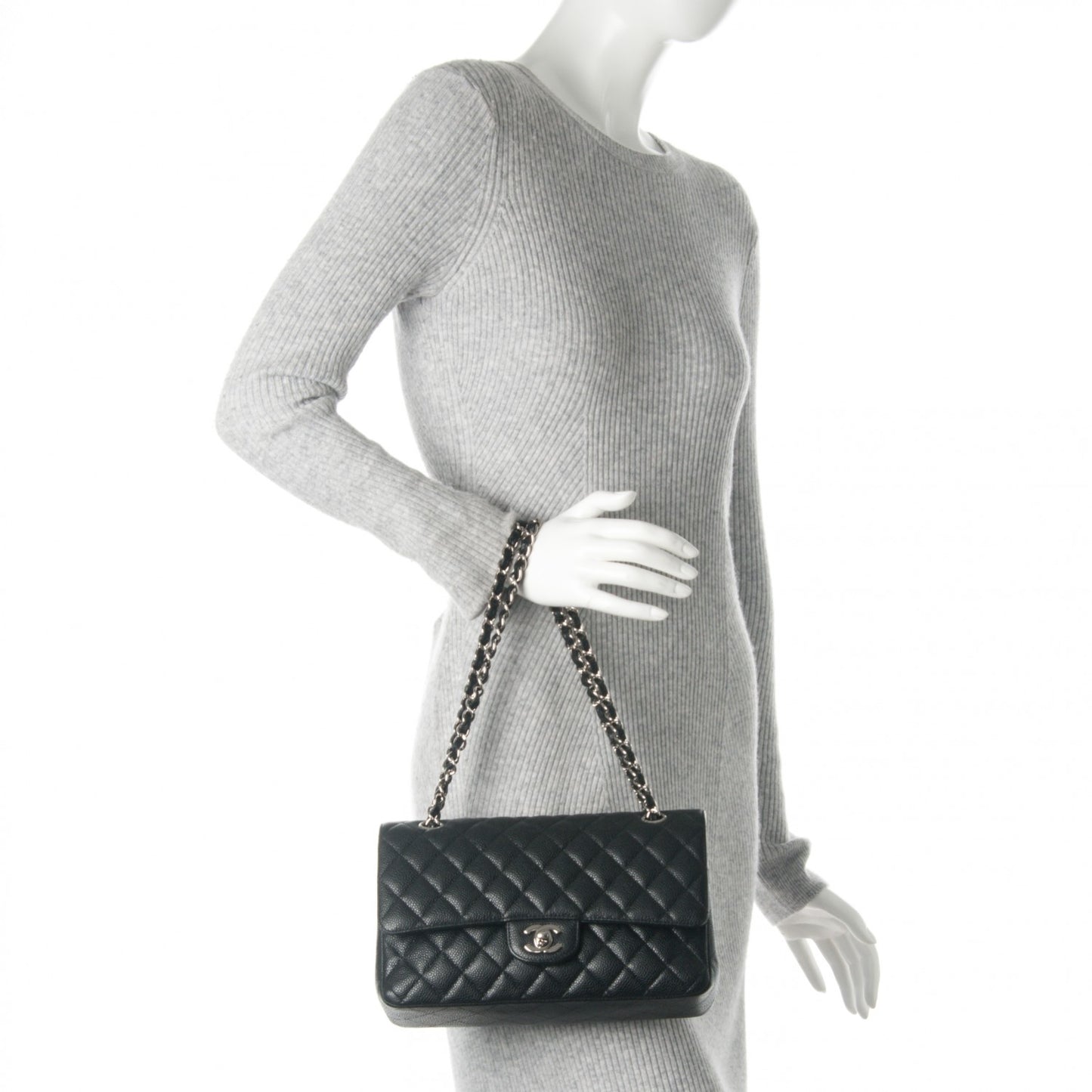 Caviar Quilted Medium Double Flap Black