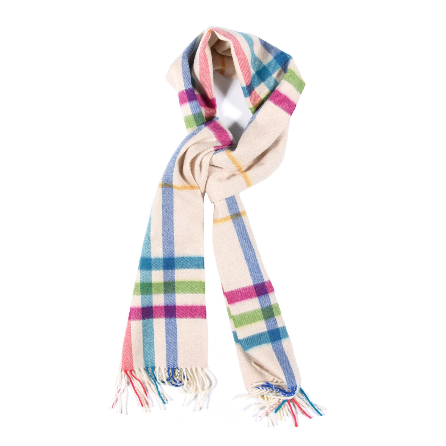 Burberry Cashmere Check Fringe Scarf Ivory Multicolor 1 of 4