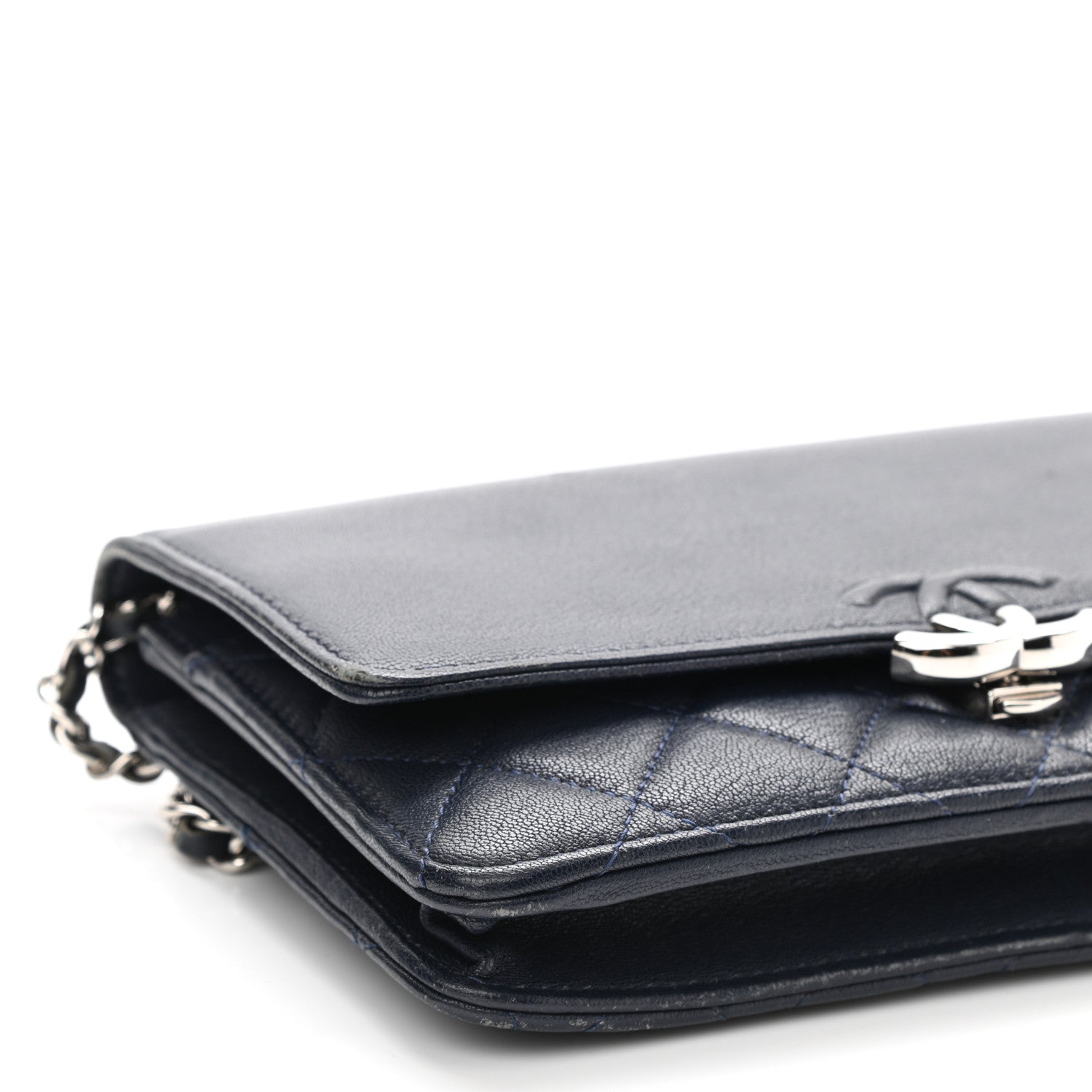 Chanel Grained Calfskin Quilted CC Box Wallet On Chain WOC Navy 10 of 13