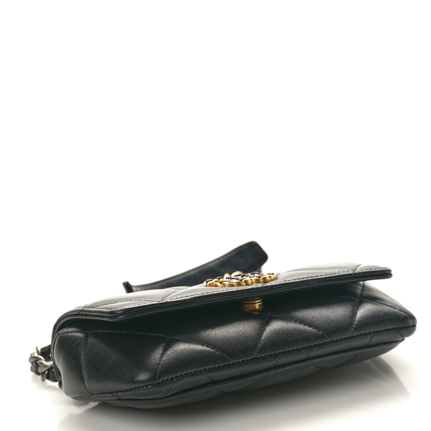 Goatskin Quilted Chanel 19 Glasses Case With Chain Black