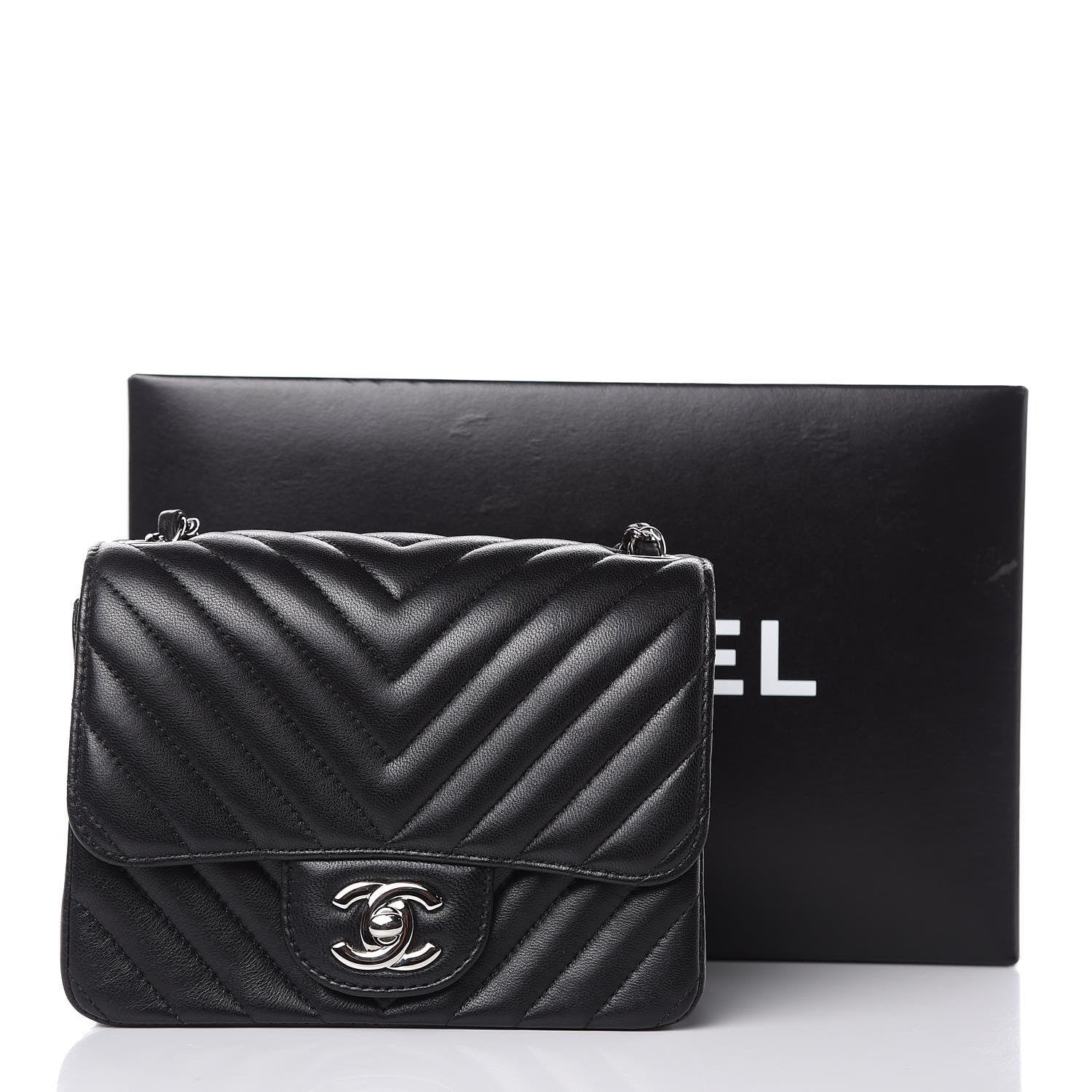Chanel Lambskin Chevron Quilted Mini Square Flap Black 15 of 15