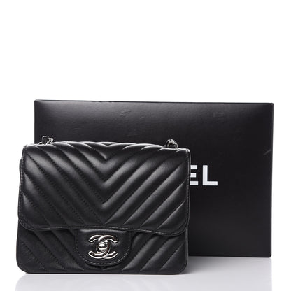 Chanel Lambskin Chevron Quilted Mini Square Flap Black 15 of 15