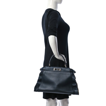 Fendi Vitello Seta Waves Bi-Color Medium Peekaboo Iconic Satchel Blue Notte Mostarda 3 of 13