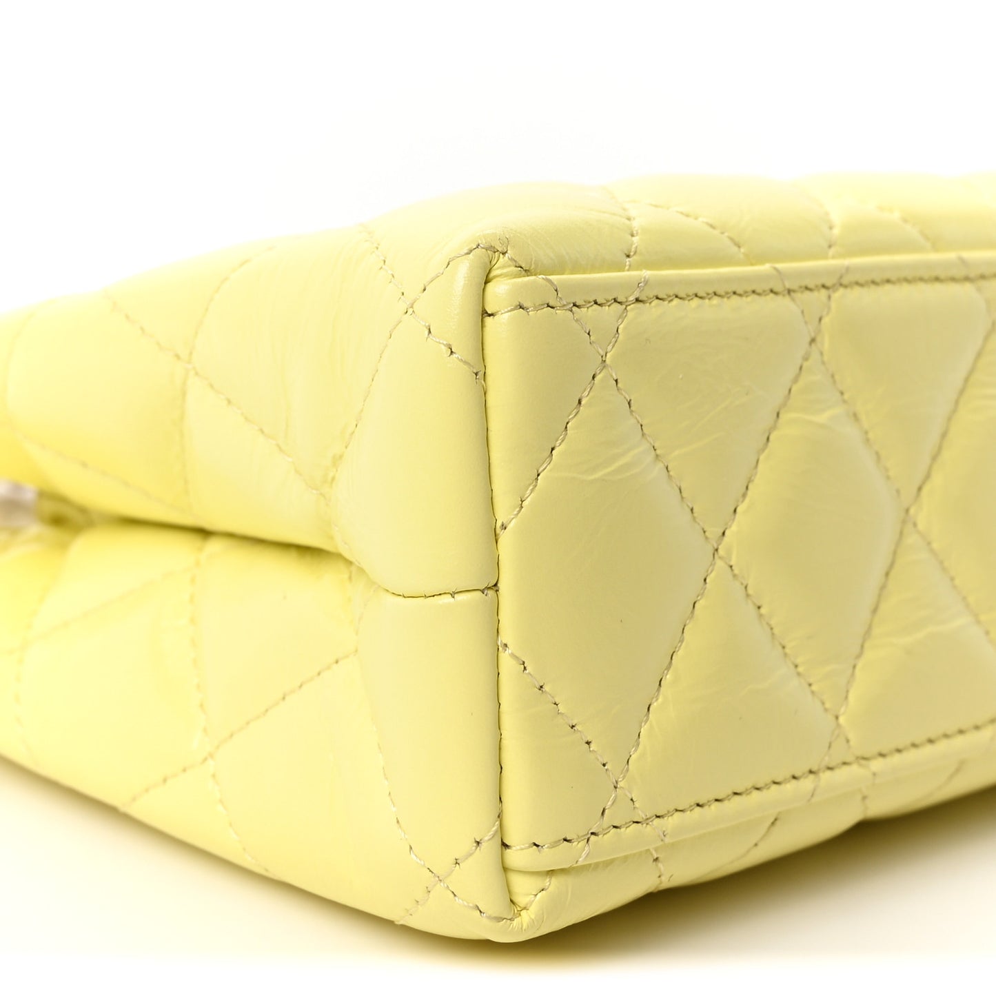Shiny Aged Calfskin Quilted Nano Kelly Shopper Light Yellow
