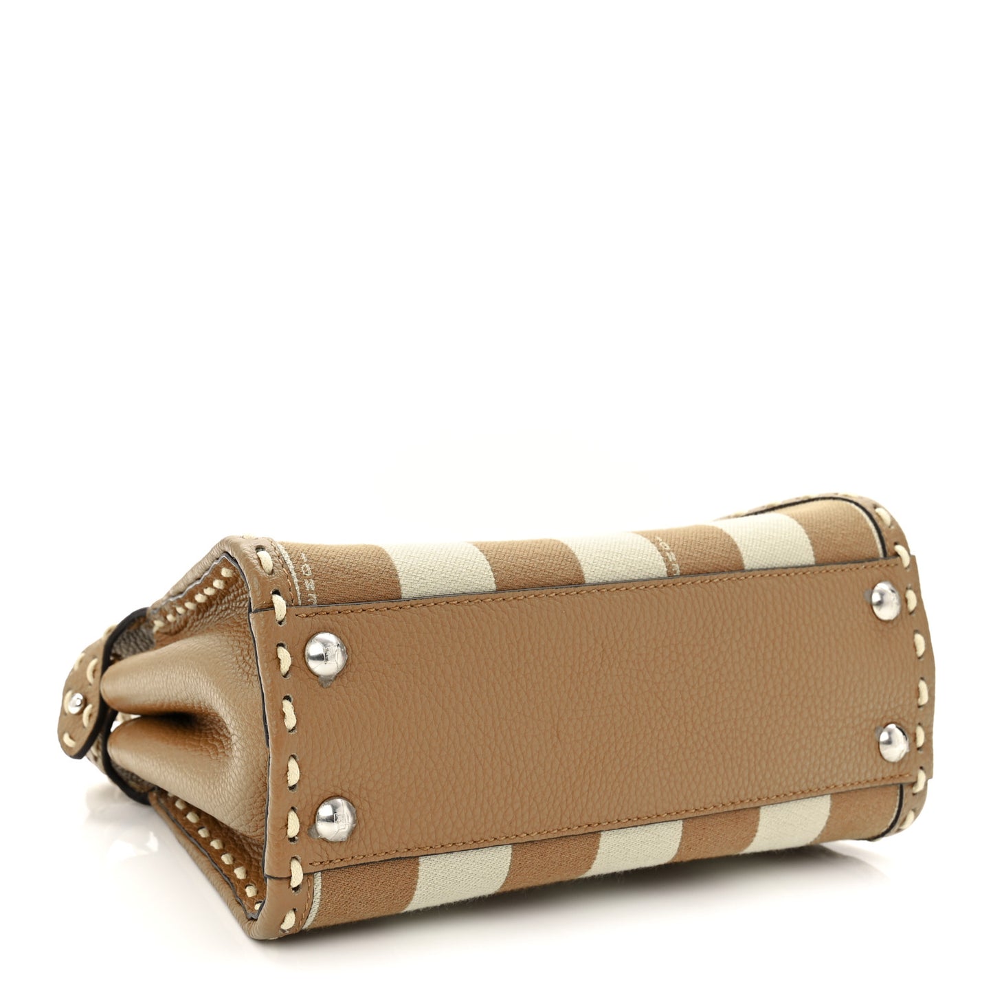 Cuoio Romano Canvas Pequin Striped Selleria Mini Peekaboo Iconic Satchel Beige Sand