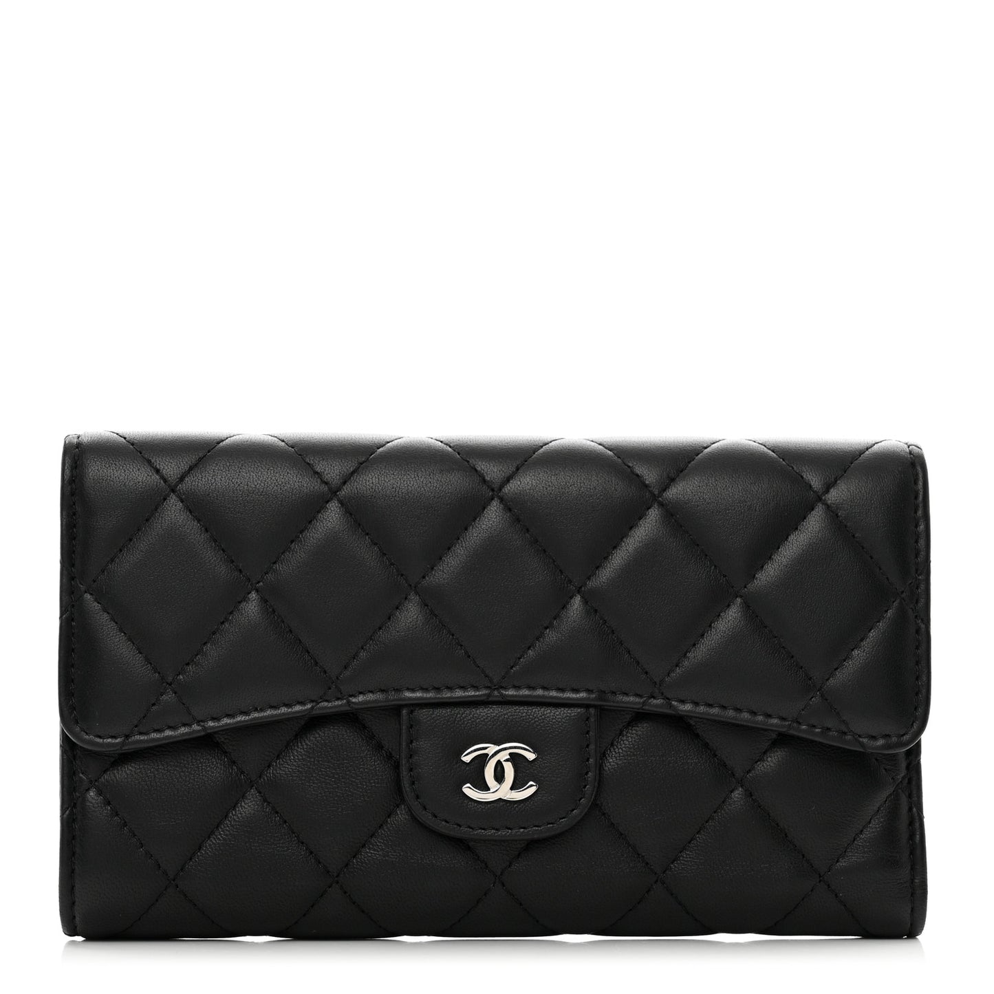Lambskin Quilted Large Flap Wallet Black