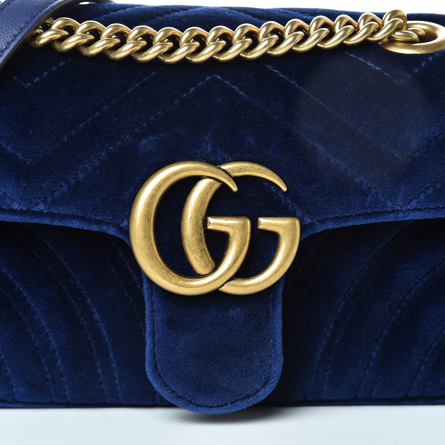 Gucci Velvet Matelasse Mini GG Marmont Shoulder Bag Cobalt Blue 8 of 10