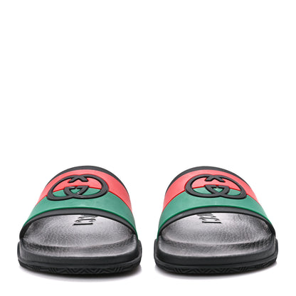 Gucci Rubber Web Womens Interlocking G Slide Sandals 39 Black Green Red 2 of 10