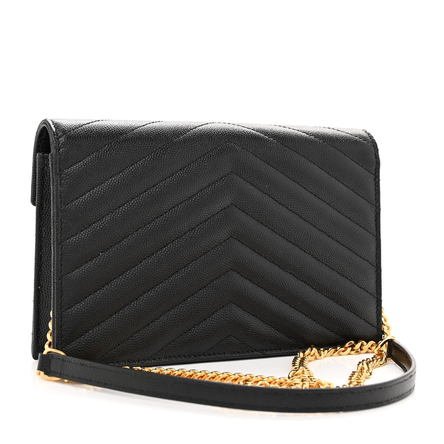 Saint Laurent Grain De Poudre Matelasse Chevron Monogram Envelope Chain Wallet Black 3 of 11