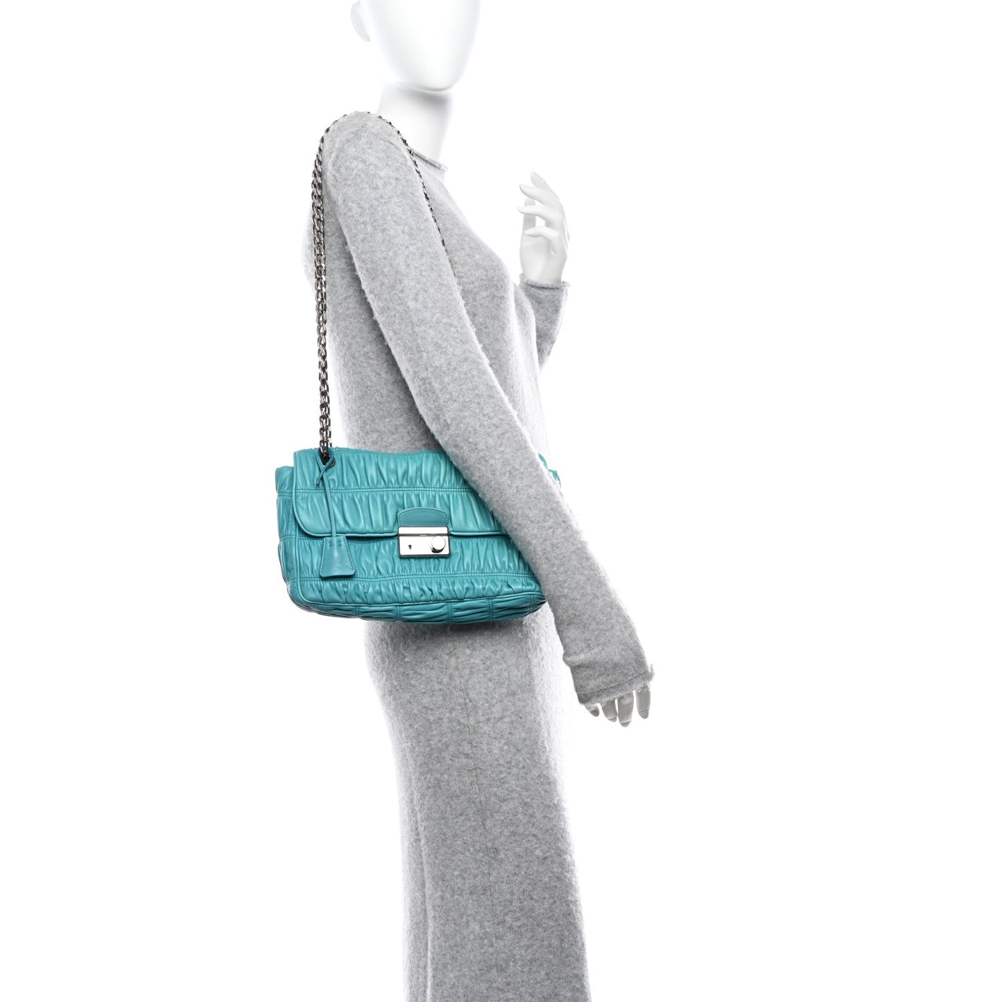 Nappa Gaufre Medium Sound Flap Shoulder Bag Turchese