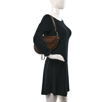 Christian Dior Suede Crystal Studded Saddle Bag Dark Brown 2 of 8