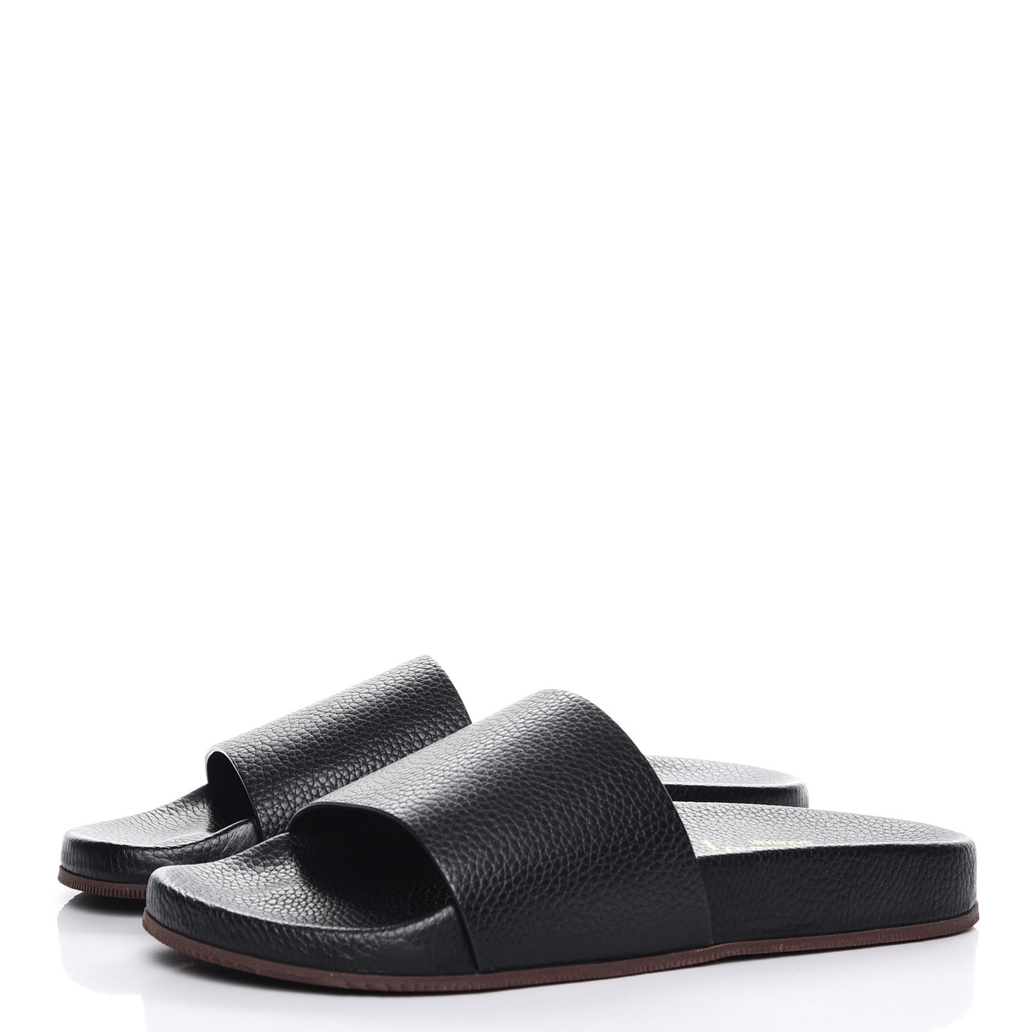 Mens Grained Calfskin Wide Strap Pool Slide Sandals 43 Black