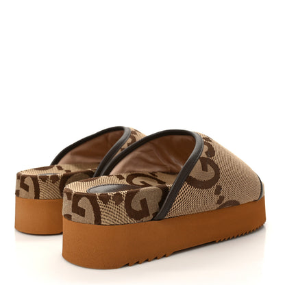 Gucci Monogram Jumbo GG Nappa Samoa Platform 40mm Slide Sandals 36 Camel Ebony New Acero 4 of 9