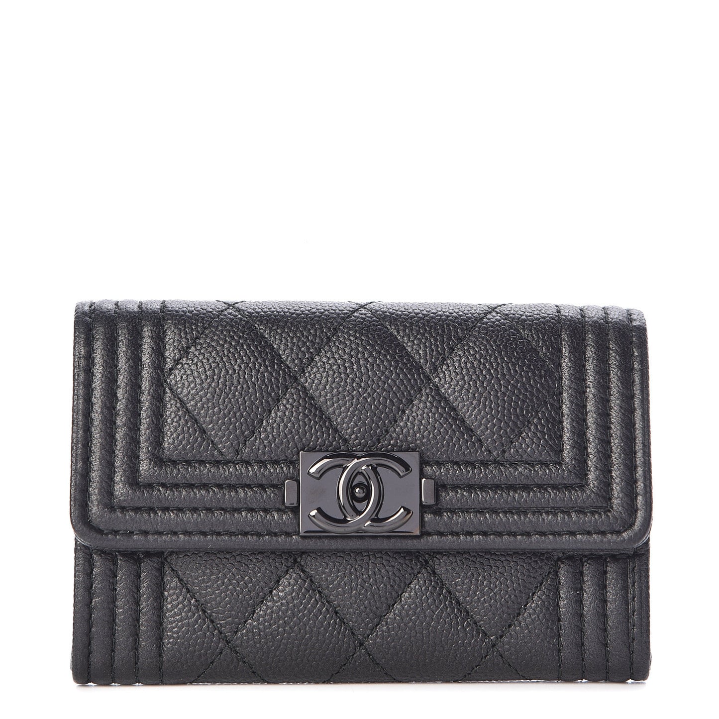 Caviar Quilted Boy Flap Card Holder So Black