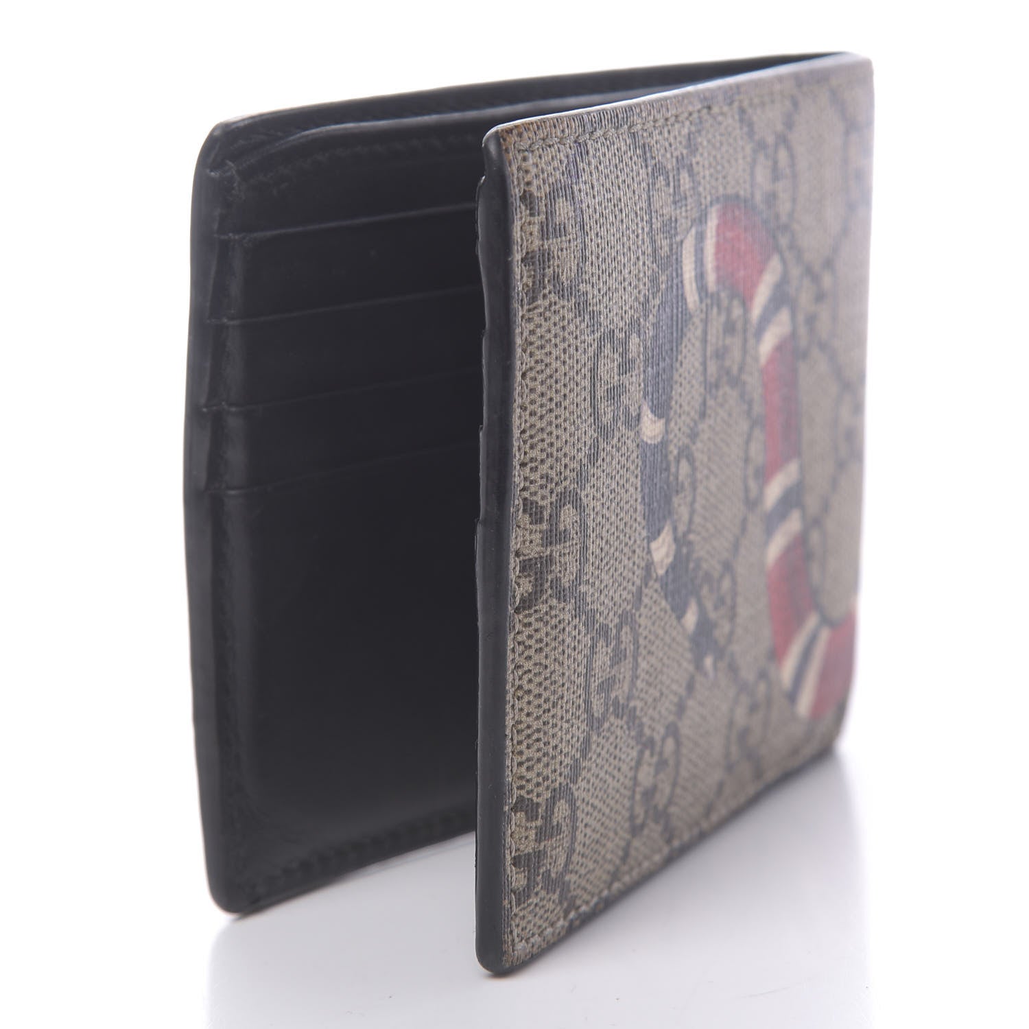 Gucci GG Supreme Monogram Selleria Calfskin Kingsnake Nice Bi-Fold Wallet Beige Ebony Multicolor Black 3 of 7