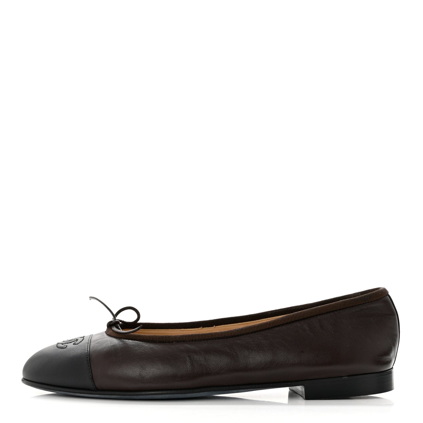 Lambskin Cap Toe CC Ballerina Flats 40.5 Brown Black