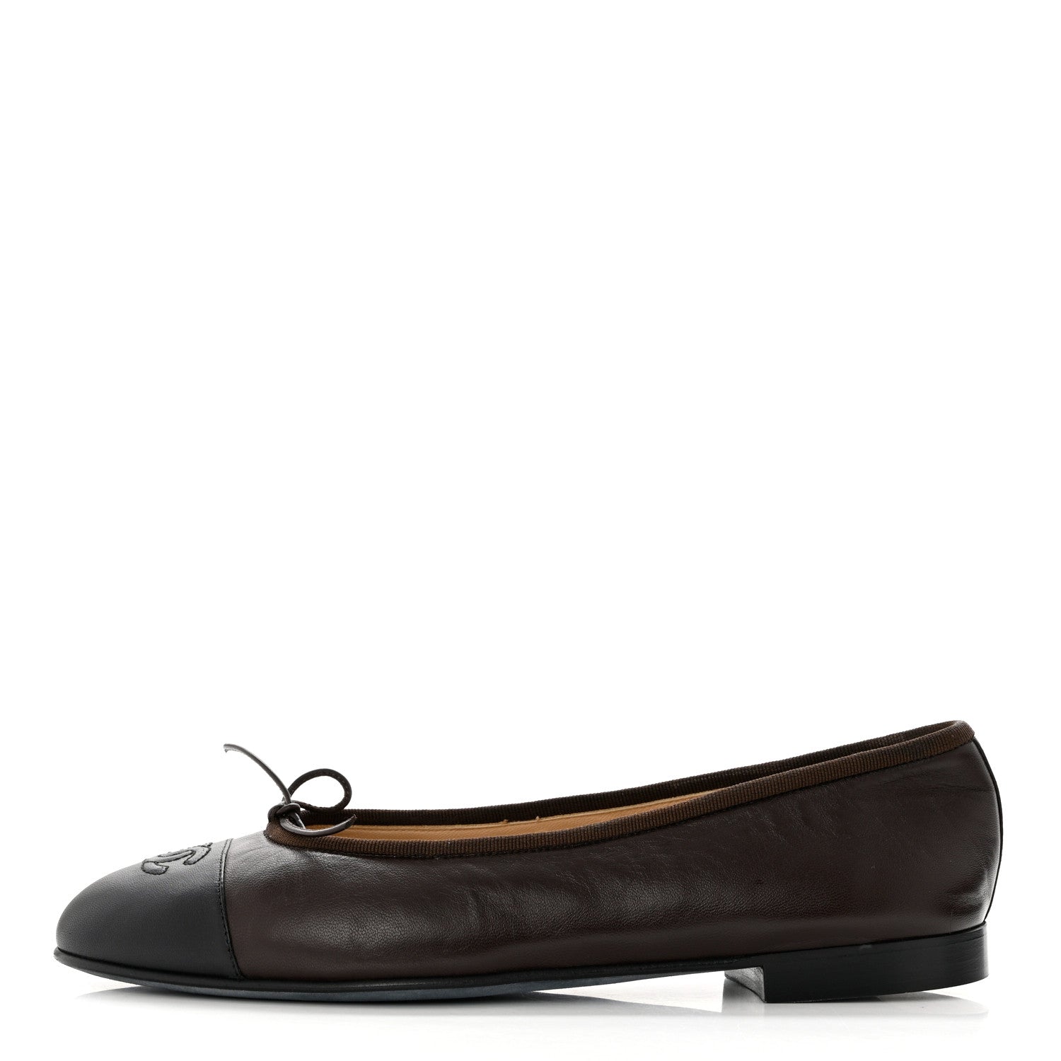 Chanel Lambskin Cap Toe CC Ballerina Flats 40.5 Brown Black 1 of 7